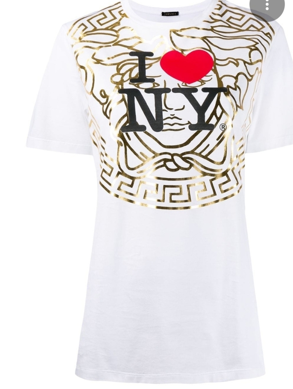 Versace White Tee with Gold Medusa and Red Heart